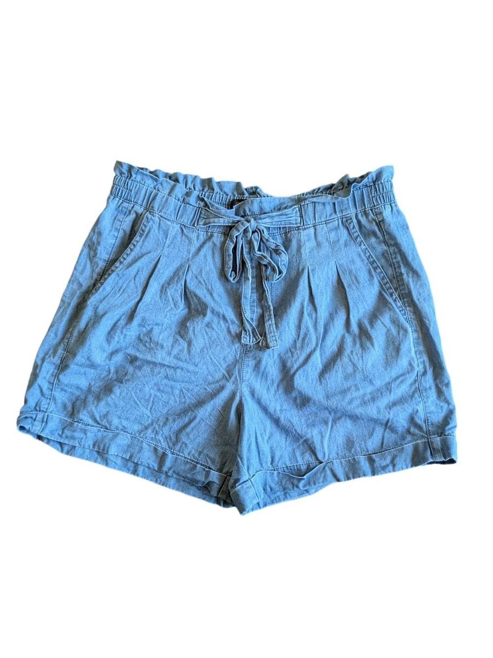 Women's Paper bag Medium Shorts Light Airly Denim Summer Blue Bow Tie Shorts